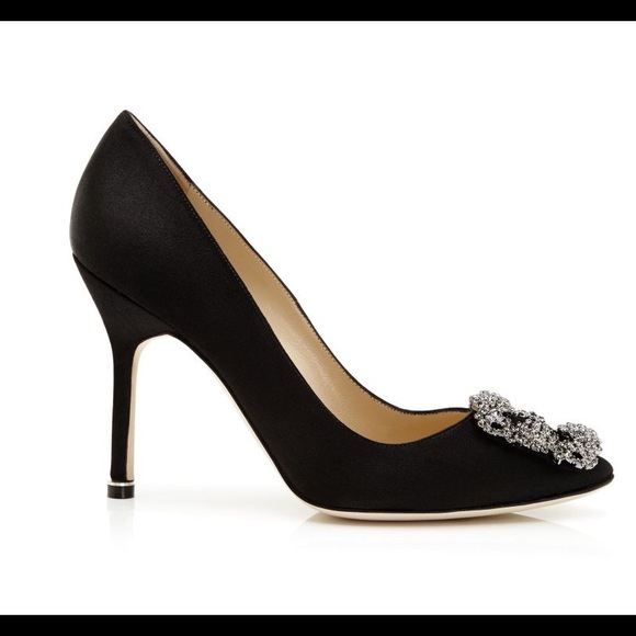 MANOLO BLAHNIK Bejeweled Blk Satin Stiletto Pumps - Picture 9 of 13
